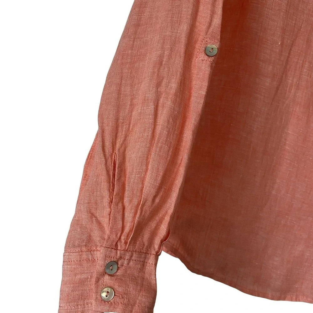 Jones &‎ Co New York 100% Linen Button Up Coral Collar Shirt Size Medium NWT - Picture 4 of 6